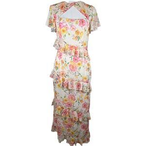 Petal + Pup Floral Tiered Ruffle Lined Maxi Dress Cutout Front/Back